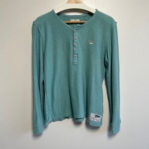 Bitter End Yacht Club Long Sleeve Henley Shirt Teal Hemp Organic Cotton Size L
